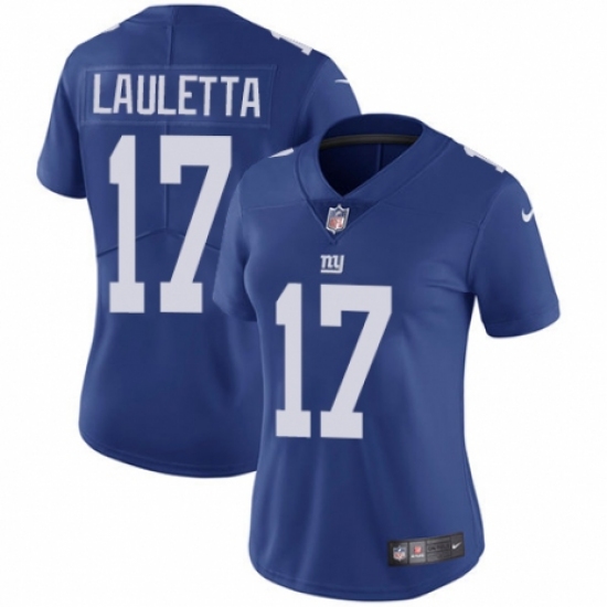 Women's Nike New York Giants 17 Kyle Lauletta Royal Blue Team Color Vapor Untouchable Limited Player NFL Jersey