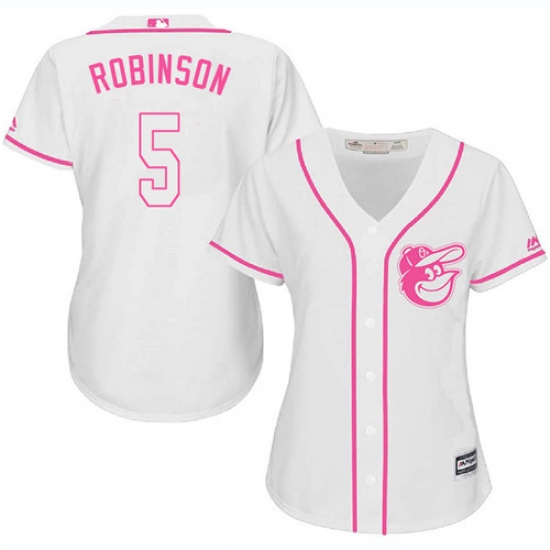 Women's Majestic Baltimore Orioles 5 Brooks Robinson Replica White Fashion Cool Base MLB Jersey