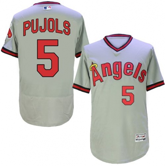 Men's Majestic Los Angeles Angels of Anaheim 5 Albert Pujols Grey Flexbase Authentic Collection Cooperstown MLB Jersey