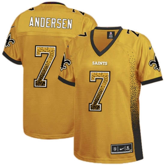 Women's Nike New Orleans Saints 7 Morten Andersen Elite Gold Drift Fashion NFL Jersey