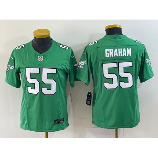 Women's Nike Philadelphia Eagles 55 Brandon Graham Green 2023 F.U.S.E. Vapor Limited Throwback Stitched Football Jersey