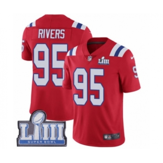 Men's Nike New England Patriots 95 Derek Rivers Red Alternate Vapor Untouchable Limited Player Super Bowl LIII Bound NFL Jersey