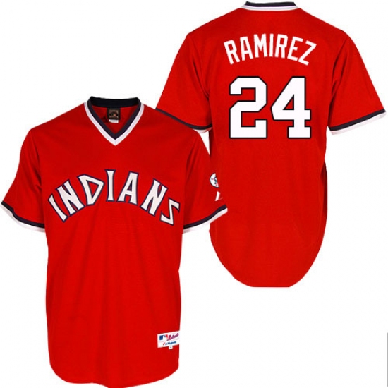 Men's Majestic Cleveland Indians 24 Manny Ramirez Replica Red 1974 Turn Back The Clock MLB Jersey