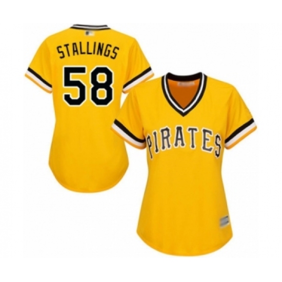 Women's Pittsburgh Pirates 58 Jacob Stallings Authentic Gold Alternate Cool Base Baseball Player Jersey