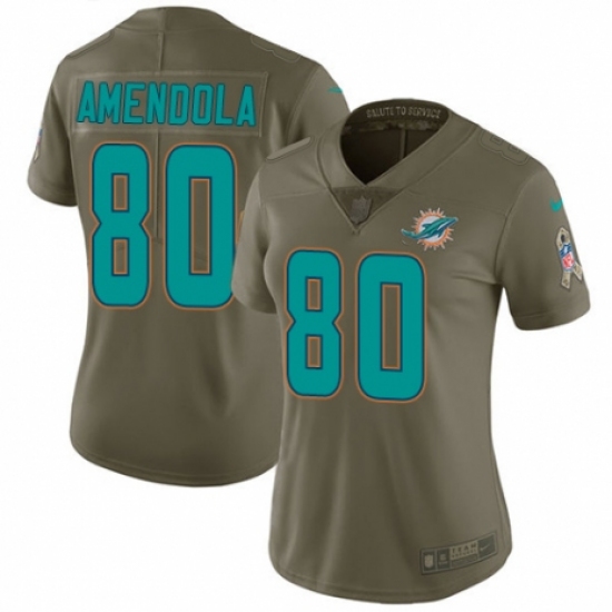 Women's Nike Miami Dolphins 80 Danny Amendola Limited Olive 2017 Salute to Service NFL Jersey