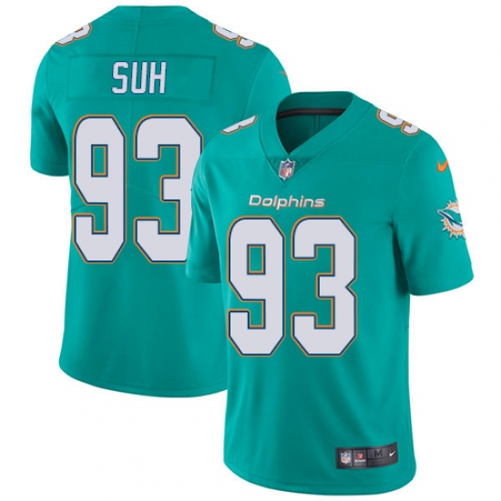 Men's Nike Miami Dolphins 93 Ndamukong Suh Aqua Green Team Color Vapor Untouchable Limited Player NFL Jersey