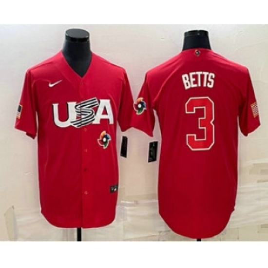 Men's USA Baseball 3 Mookie Betts 2023 Red World Classic Stitched Jersey