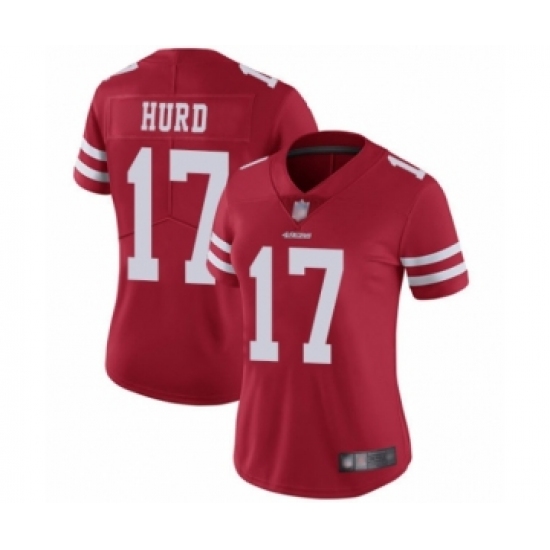 Women's San Francisco 49ers 17 Jalen Hurd Red Team Color Vapor Untouchable Limited Player Football Jersey