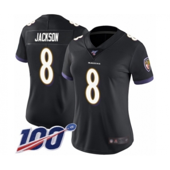 Women's Nike Baltimore Ravens 8 Lamar Jackson Black Alternate Vapor Untouchable Limited Player 100th Season NFL Jersey
