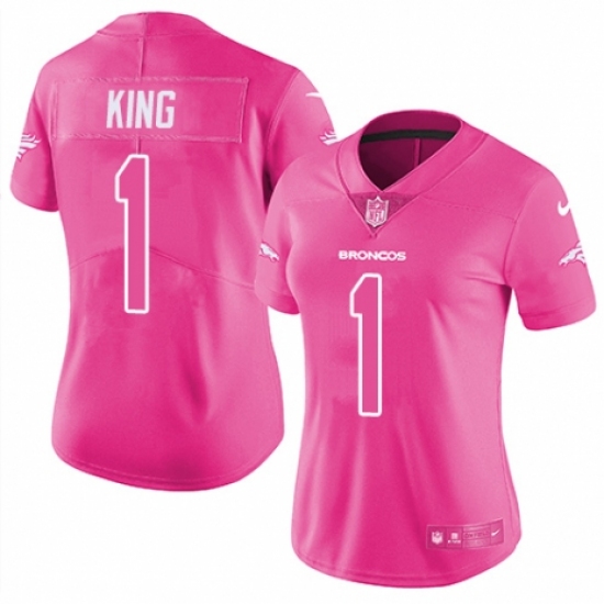 Women's Nike Denver Broncos 1 Marquette King Limited Pink Rush Fashion NFL Jersey