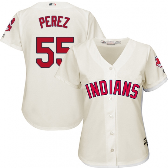 Women's Majestic Cleveland Indians 55 Roberto Perez Replica Cream Alternate 2 Cool Base MLB Jersey