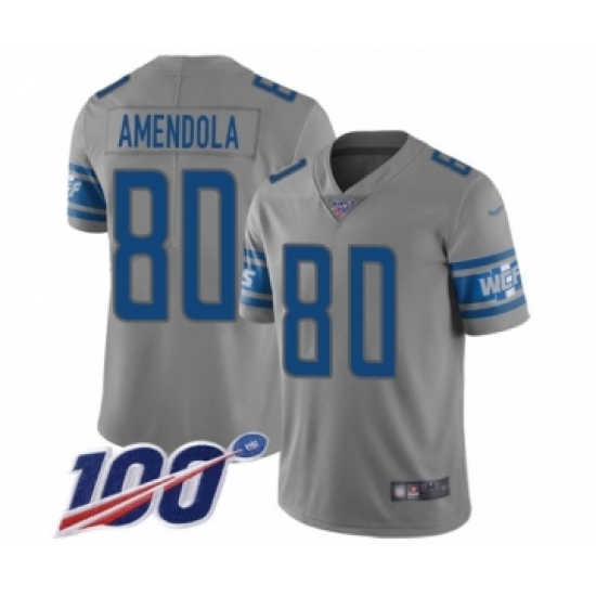 Men's Detroit Lions 80 Danny Amendola Limited Gray Inverted Legend 100th Season Football Jersey