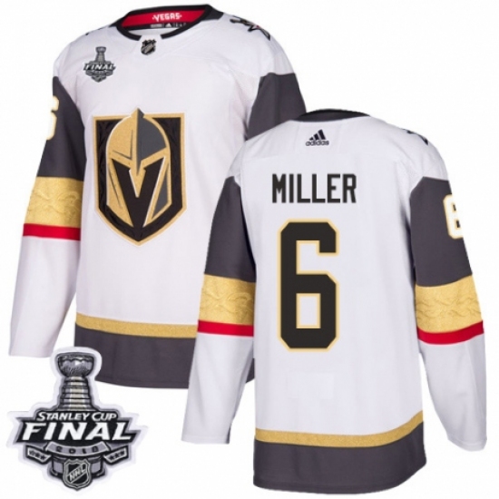 Women's Adidas Vegas Golden Knights 6 Colin Miller Authentic White Away 2018 Stanley Cup Final NHL Jersey