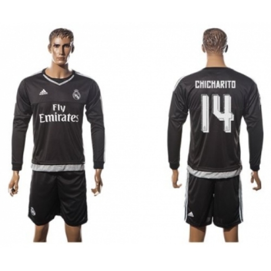 Real Madrid 14 Chicharito Black Long Sleeves Soccer Club Jersey