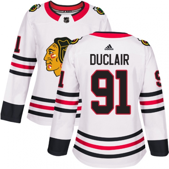 Women's Adidas Chicago Blackhawks 91 Anthony Duclair Authentic White Away NHL Jersey