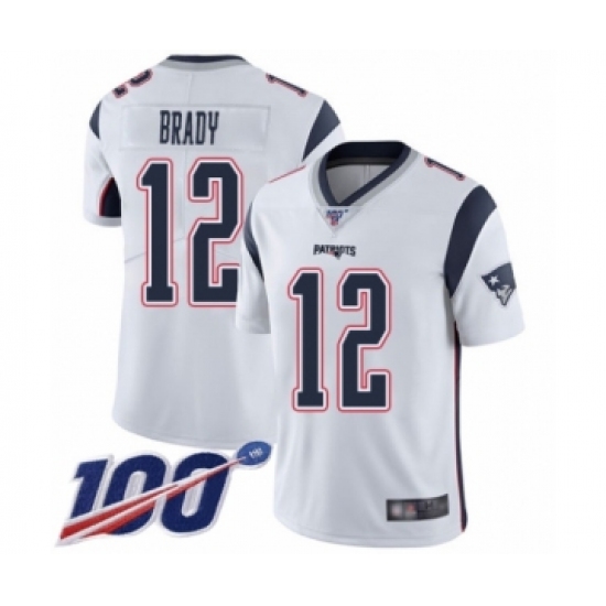 Men's New England Patriots 12 Tom Brady White Vapor Untouchable Limited Player 100th Season Football Jersey