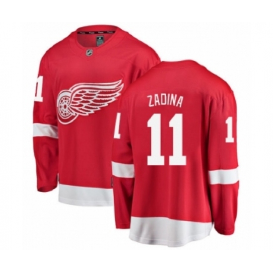 Men's Detroit Red Wings 11 Filip Zadina Authentic Red Home Fanatics Branded Breakaway NHL Jersey