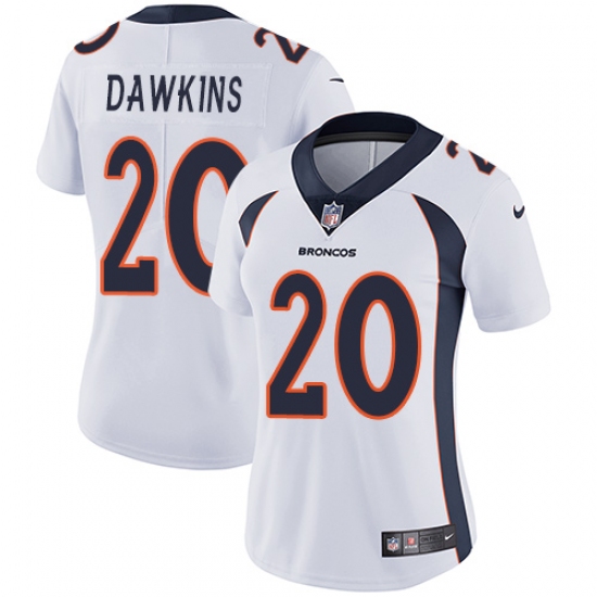 Women's Nike Denver Broncos 20 Brian Dawkins White Vapor Untouchable Limited Player NFL Jersey