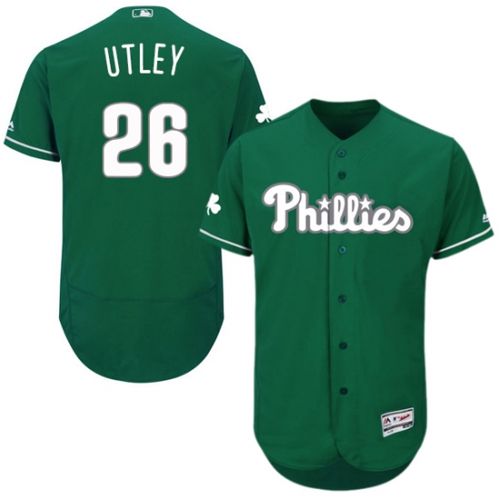 Men's Majestic Philadelphia Phillies 26 Chase Utley Green Celtic Flexbase Authentic Collection MLB Jersey
