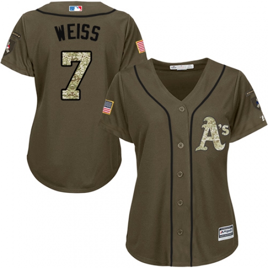 Women's Majestic Oakland Athletics 7 Walt Weiss Replica Green Salute to Service MLB Jersey