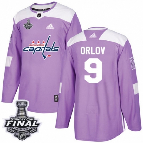 Men's Adidas Washington Capitals 9 Dmitry Orlov Authentic Purple Fights Cancer Practice 2018 Stanley Cup Final NHL Jersey