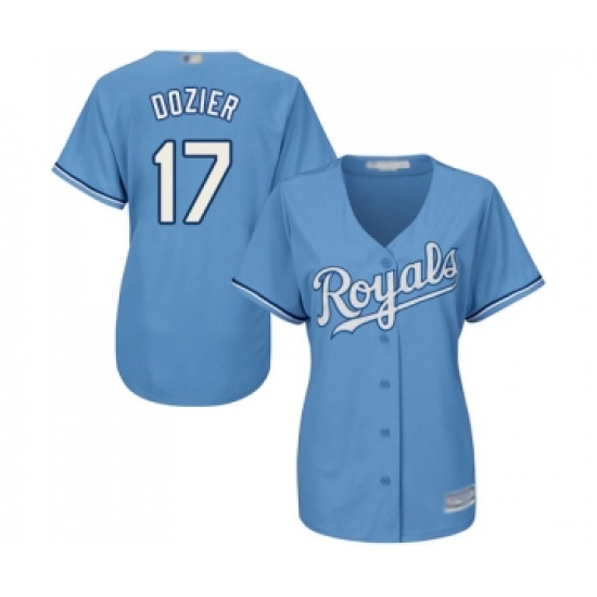 Women's Kansas City Royals 17 Hunter Dozier Replica Light Blue Alternate 1 Cool Base Baseball Jersey