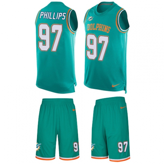 Men's Nike Miami Dolphins 97 Jordan Phillips Limited Aqua Green Tank Top Suit NFL Jersey