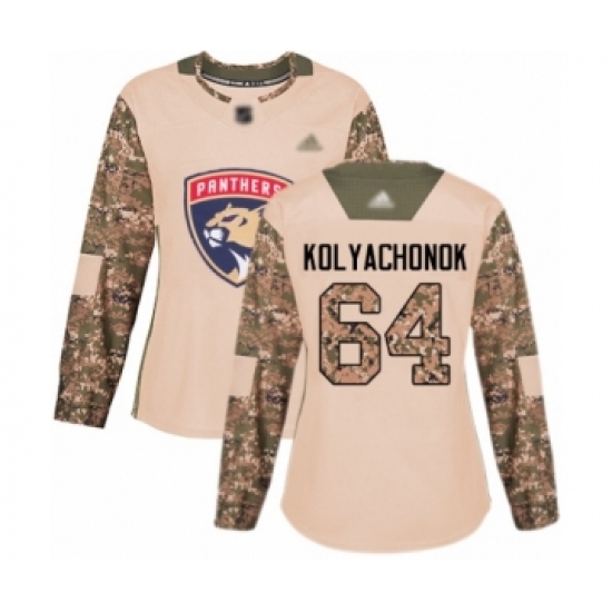Women's Florida Panthers 64 Vladislav Kolyachonok Authentic Camo Veterans Day Practice Hockey Jersey