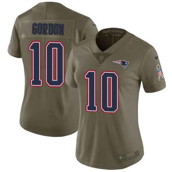 Women's Nike New England Patriots 10 Josh Gordon Limited Olive 2017 Salute to Service NFL Jersey