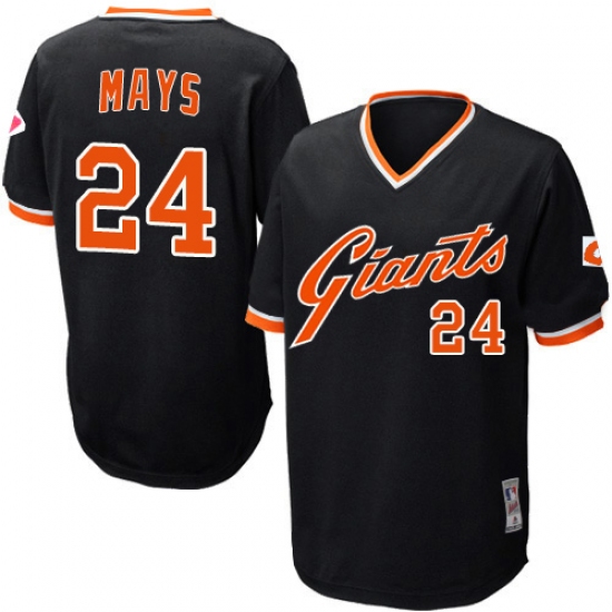 Men's Mitchell and Ness San Francisco Giants 24 Willie Mays Authentic Black Throwback MLB Jersey