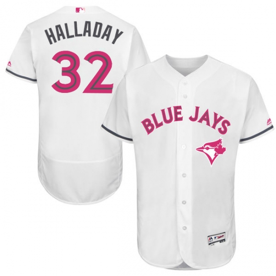 Men's Majestic Toronto Blue Jays 32 Roy Halladay Authentic White 2016 Mother's Day Fashion Flex Base MLB Jersey