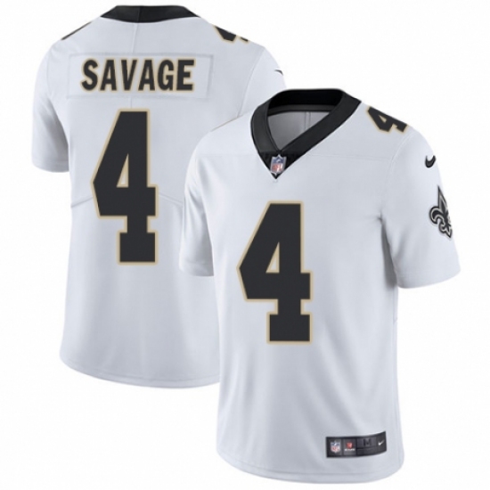 Youth Nike New Orleans Saints 4 Tom Savage White Vapor Untouchable Limited Player NFL Jersey