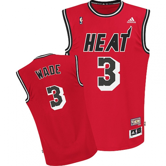 Men's Adidas Miami Heat 3 Dwyane Wade Swingman Red Hardwood Classics Nights NBA Jersey