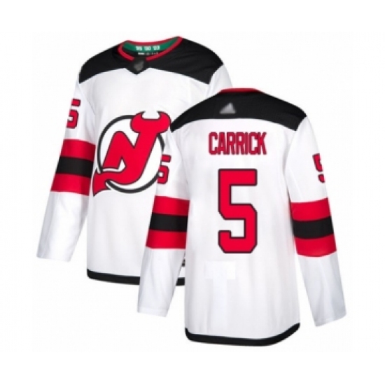 Men's New Jersey Devils 5 Connor Carrick Authentic White Away Hockey Jersey