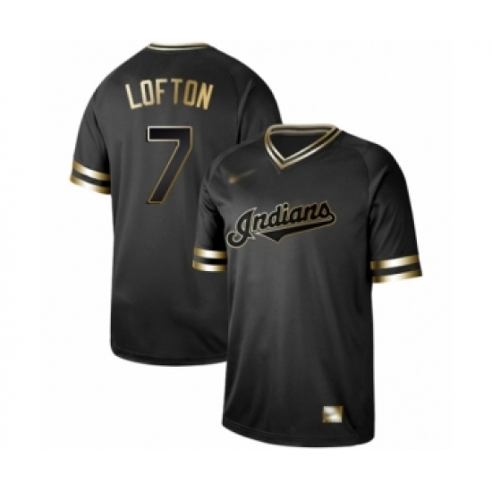 Men's Cleveland Indians 7 Kenny Lofton Authentic Black Gold Fashion Baseball Jersey