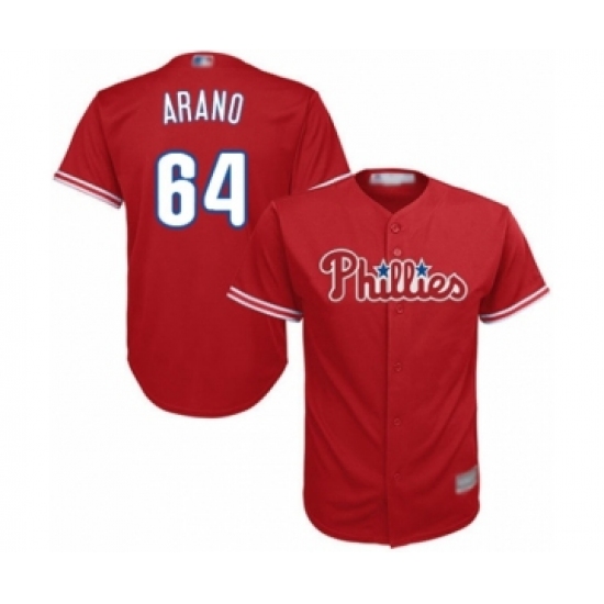 Youth Philadelphia Phillies 64 Victor Arano Authentic Red Alternate Cool Base Baseball Player Jersey