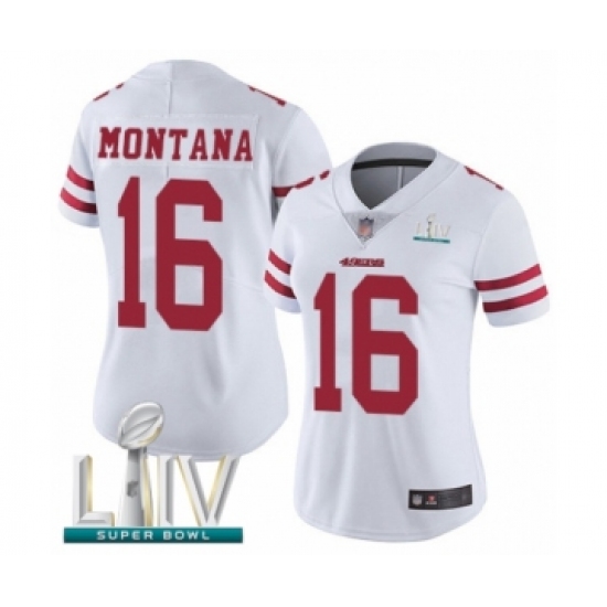 Women's San Francisco 49ers 16 Joe Montana White Vapor Untouchable Limited Player Super Bowl LIV Bound Football Jersey