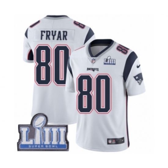 Men's Nike New England Patriots 80 Irving Fryar White Vapor Untouchable Limited Player Super Bowl LIII Bound NFL Jersey