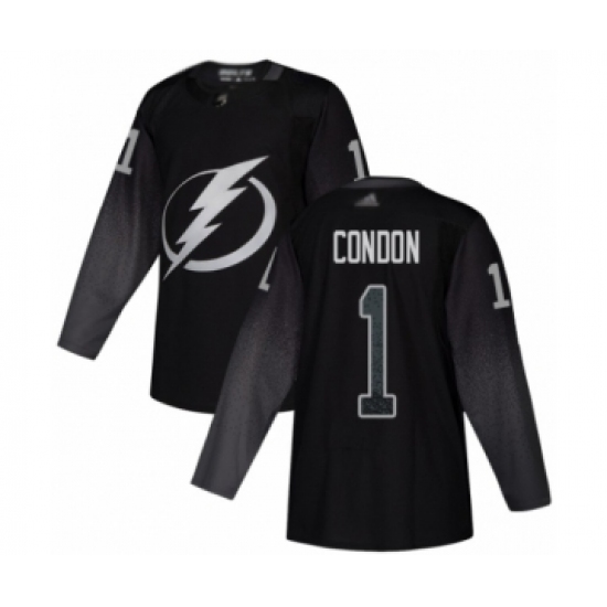 Men's Tampa Bay Lightning 1 Mike Condon Authentic Black Alternate Hockey Jersey