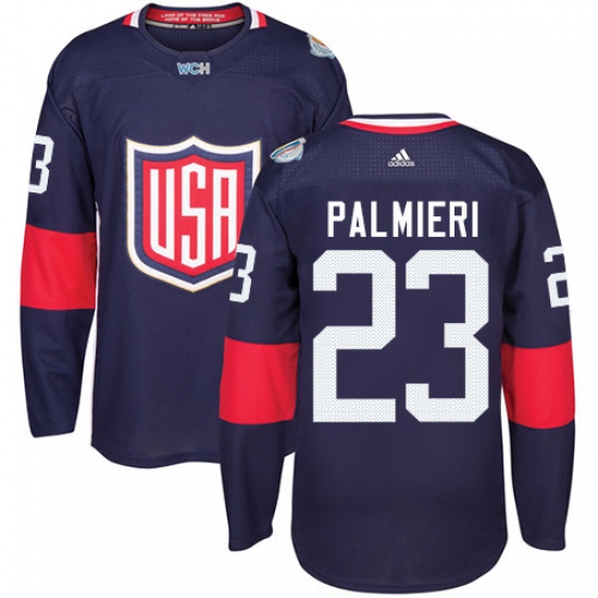 Men's Adidas Team USA 23 Kyle Palmieri Authentic Navy Blue Away 2016 World Cup Ice Hockey Jersey