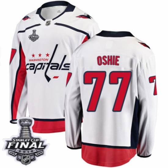 Men's Washington Capitals 77 T.J. Oshie Fanatics Branded White Away Breakaway 2018 Stanley Cup Final NHL Jersey