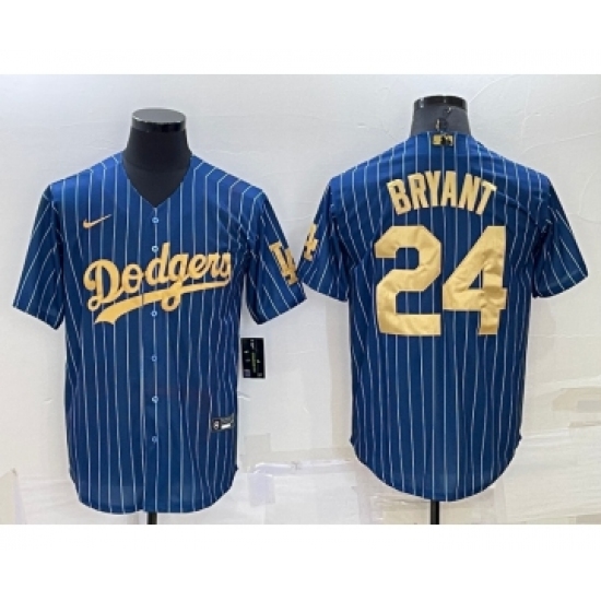 Men's Los Angeles Dodgers 24 Kobe Bryant Navy Blue Gold Pinstripe Stitched MLB Cool Base Nike Jersey