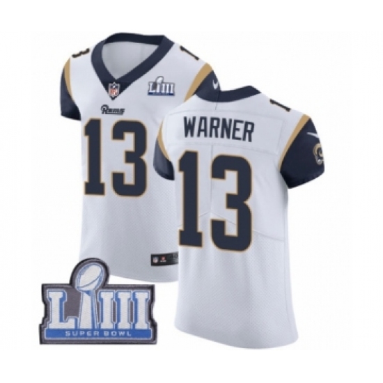 Men's Nike Los Angeles Rams 13 Kurt Warner White Vapor Untouchable Elite Player Super Bowl LIII Bound NFL Jersey