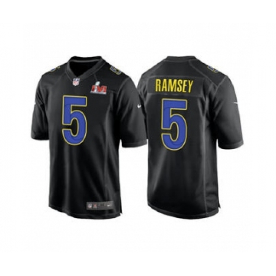 Men's Los Angeles Rams 5 Jalen Ramsey Black 2022 Super Bowl LVI Game Stitched Jersey