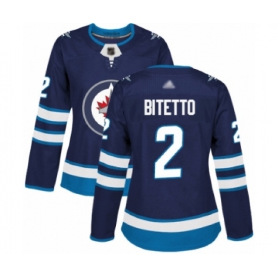 Women's Winnipeg Jets 2 Anthony Bitetto Authentic Navy Blue Home Hockey Jersey