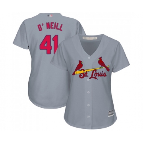 Women's St. Louis Cardinals 41 Tyler O Neill Replica Grey Road Cool Base Baseball Jersey