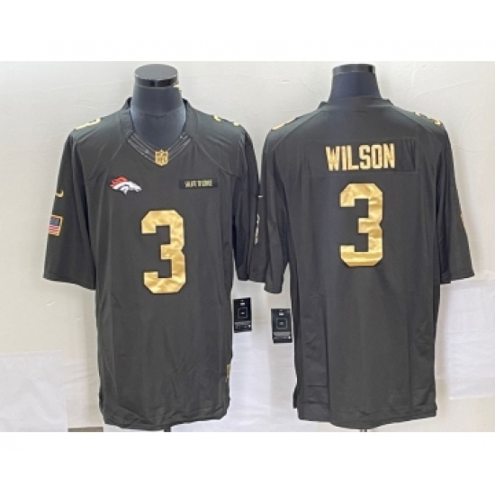 Men's Denver Broncos 3 Russell Wilson Green Gold Salute To Service Stitched Nike Limited Jersey