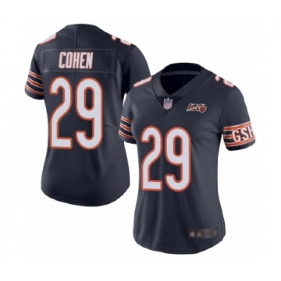 Women's Chicago Bears 29 Tarik Cohen Navy Blue Team Color 100th Season Limited Football Jersey
