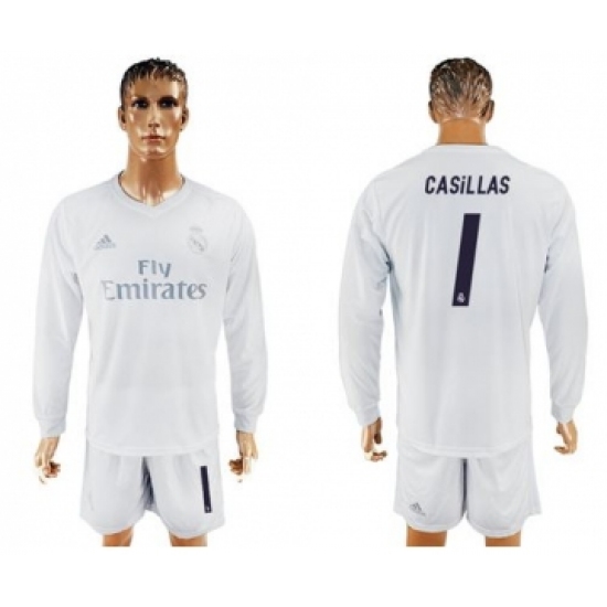 Real Madrid 1 Casillas Marine Environmental Protection Home Long Sleeves Soccer Club Jersey