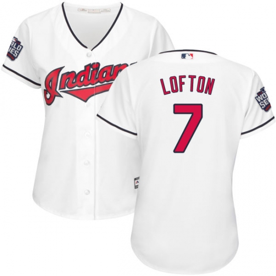 Women's Majestic Cleveland Indians 7 Kenny Lofton Authentic White Home 2016 World Series Bound Cool Base MLB Jersey